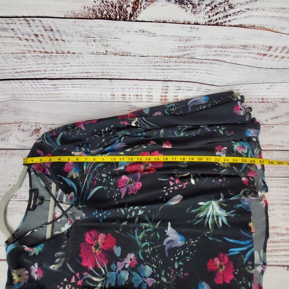 Retro Black Floral Bell Sleeve Top Fairy Whimsigoth Blouse Oversized Sm V-Neck - Picture 9 of 10